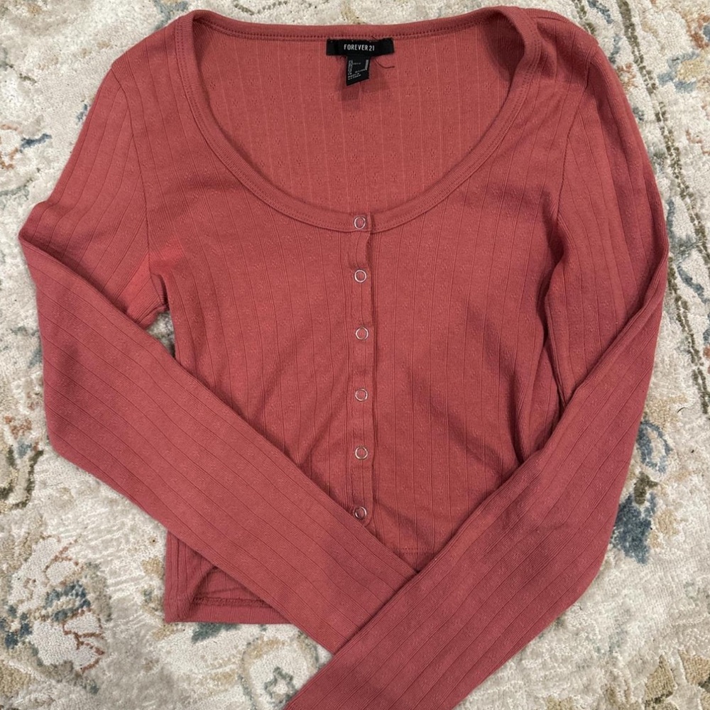 Forever 21 Ribbed Button-Down Top - Rose